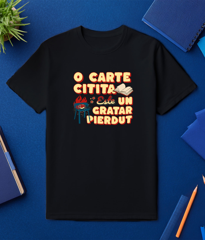 Tricou Femei, Barbati, Copii, Fata, Baiat, Unisex Personalizat „O carte citită este un grătar pierdut!” - Mesaj Amuzant pentru Iubitorii de Grătar și Cărți [3]