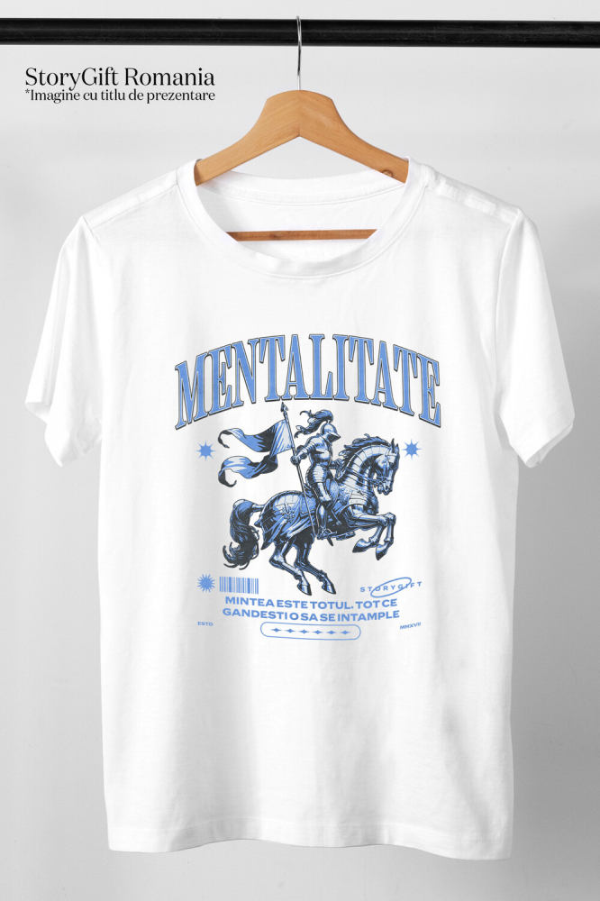 Tricou Femei, Barbati, Copii, Fata, Baiat, Unisex Personalizat Cavaler cu steag și armăsar – Portret personalizat cu mentalitate motivantă [3]