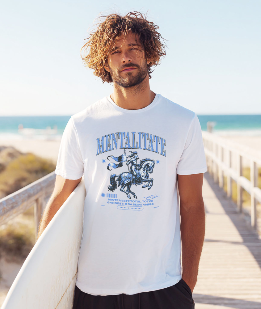 Tricou Femei, Barbati, Copii, Fata, Baiat, Unisex Personalizat Cavaler cu steag și armăsar – Portret personalizat cu mentalitate motivantă [2]