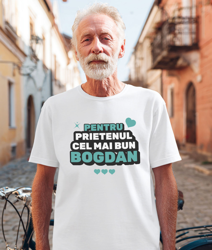 Tricou Femei, Barbati, Copii, Fata, Baiat, Unisex Personalizat "Cei Mai Buni Prieteni Dedicatie Bogdan - Cadou Personalizat Inimi și Stele pentru Prieteni" [2]