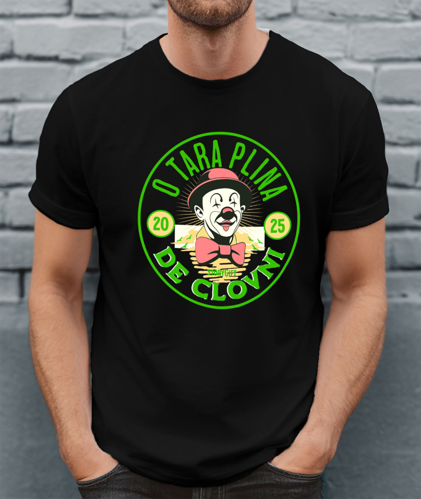 Tricou Femei, Barbati, Copii, Fata, Baiat, Unisex Personalizat Cerc Stil Monedă cu Clovn cu Papion și Pălărie Roșie - Cadou Amuzant Personalizat „O Țară Plină de Clovni” [2]