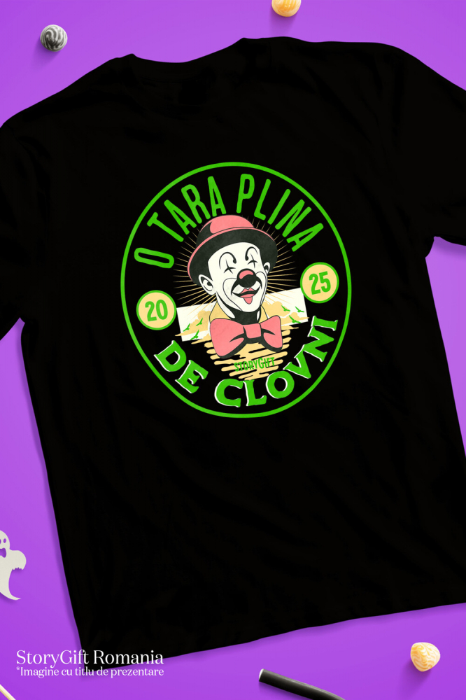 Tricou Femei, Barbati, Copii, Fata, Baiat, Unisex Personalizat Cerc Stil Monedă cu Clovn cu Papion și Pălărie Roșie - Cadou Amuzant Personalizat „O Țară Plină de Clovni” [3]