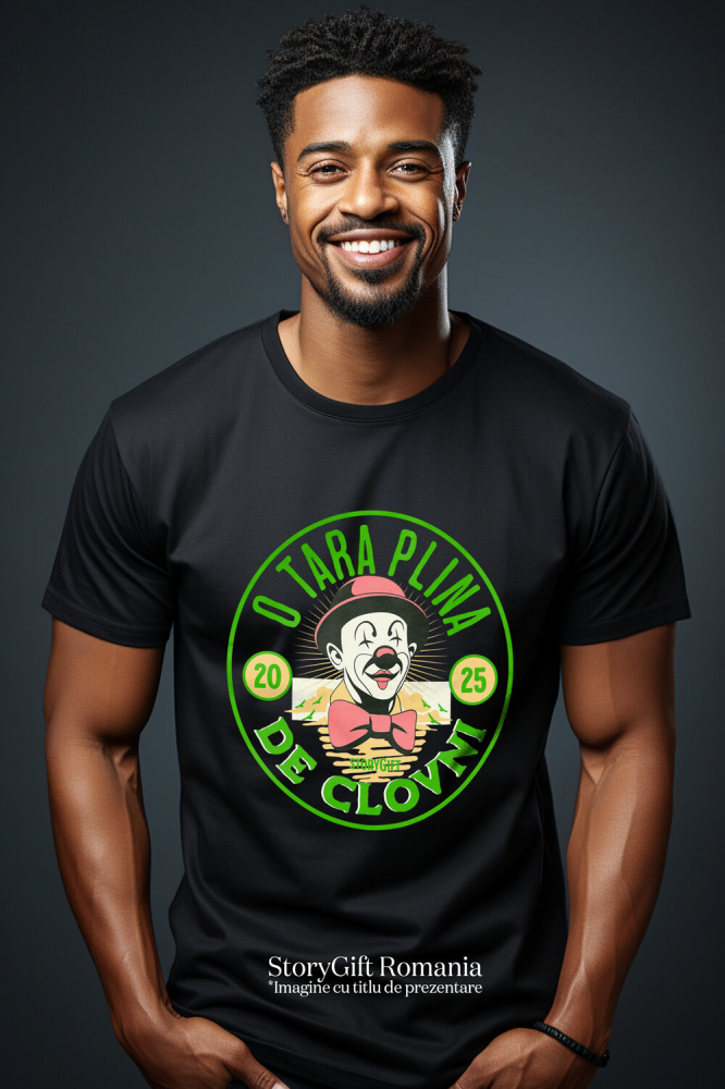 Tricou Femei, Barbati, Copii, Fata, Baiat, Unisex Personalizat Cerc Stil Monedă cu Clovn cu Papion și Pălărie Roșie - Cadou Amuzant Personalizat „O Țară Plină de Clovni” [2]