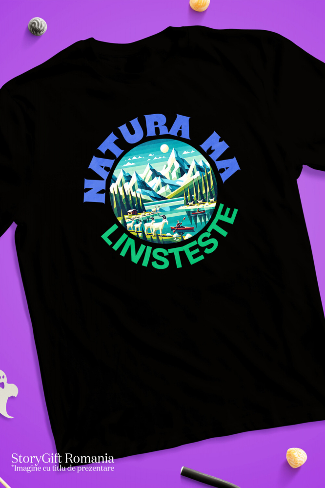 Tricou Femei, Barbati, Copii, Fata, Baiat, Unisex Personalizat "Cerc View Montan cu Lac Albastru – Liniște în Natură la Cabana și Pe Lac" [3]