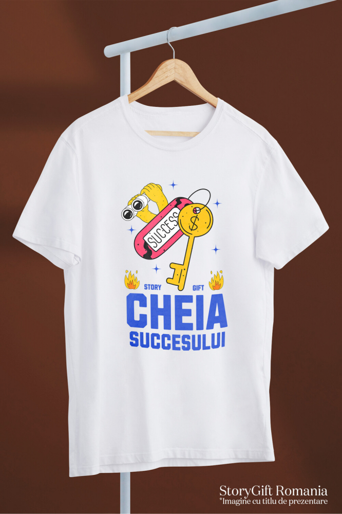 Tricou Femei, Barbati, Copii, Fata, Baiat, Unisex Personalizat Cheia Succesului – Cheie De Aur, Flăcări De Foc, Muncă Greu [3]