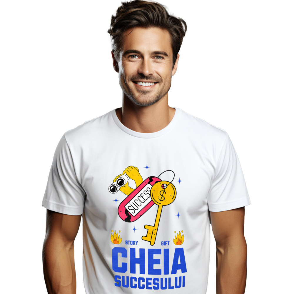 Tricou Femei, Barbati, Copii, Fata, Baiat, Unisex Personalizat Cheia Succesului – Cheie De Aur, Flăcări De Foc, Muncă Greu [1]