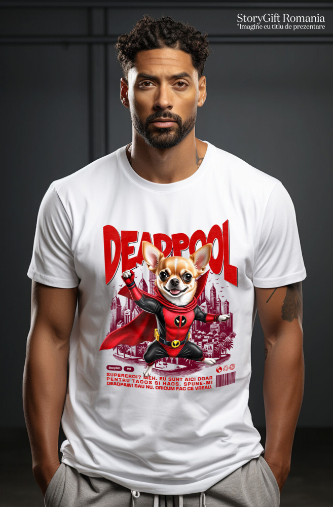 Tricou Femei, Barbati, Copii, Fata, Baiat, Unisex Personalizat Chihuahua în Costum Deadpool – Câine Supererou Adorabil și Personalizat [2]