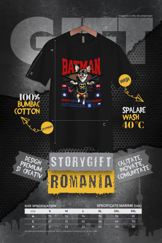 Tricou Femei, Barbati, Copii, Fata, Baiat, Unisex Personalizat Chihuahua În Costum de Batman – Câine Supererou pentru Copii și Iubitorii de Animale [4]