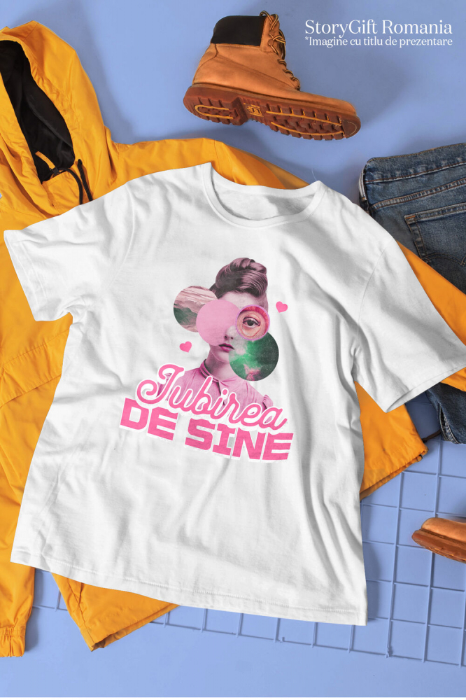 Tricou Femei, Barbati, Copii, Fata, Baiat, Unisex Personalizat Camasa Roz cu Chip Feminin Abstract și Mesaj Iubire de Sine - Cadouri Personalizate pentru Femei, Încredere și Inspirație [3]