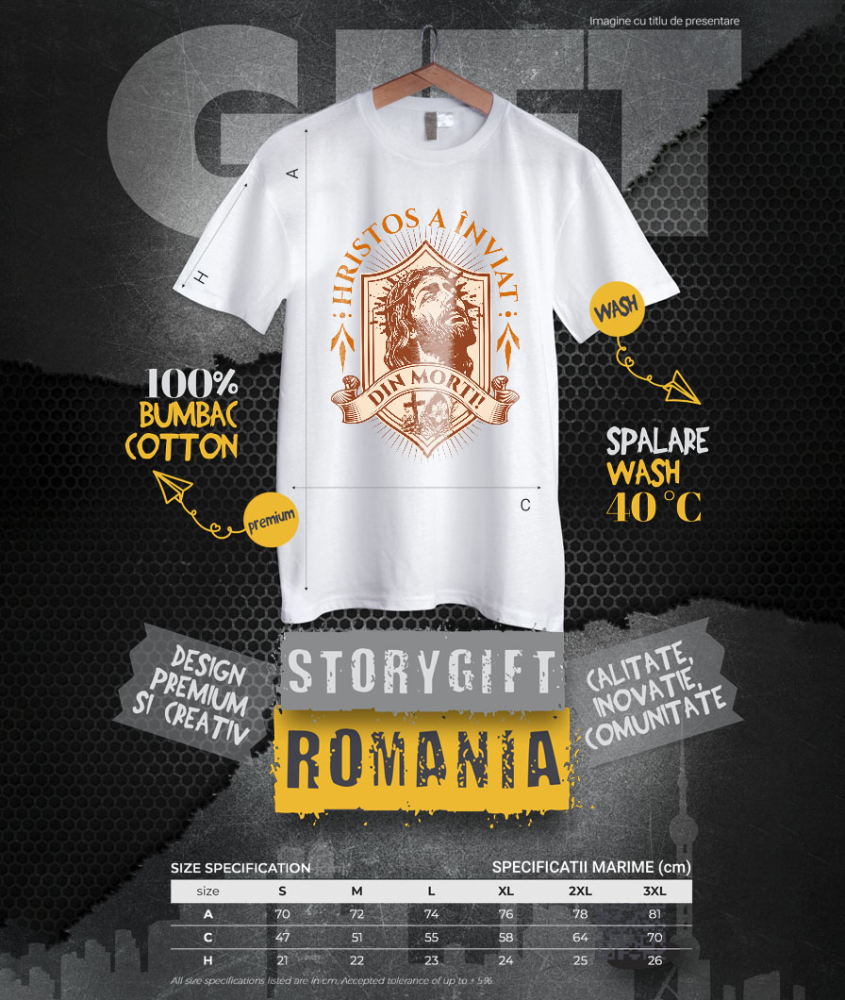 Tricou Femei, Barbati, Copii, Fata, Baiat, Unisex Personalizat "Chipul lui Iisus Hristos - Hristos a Înviat, Cadou Religios de Paște" [4]