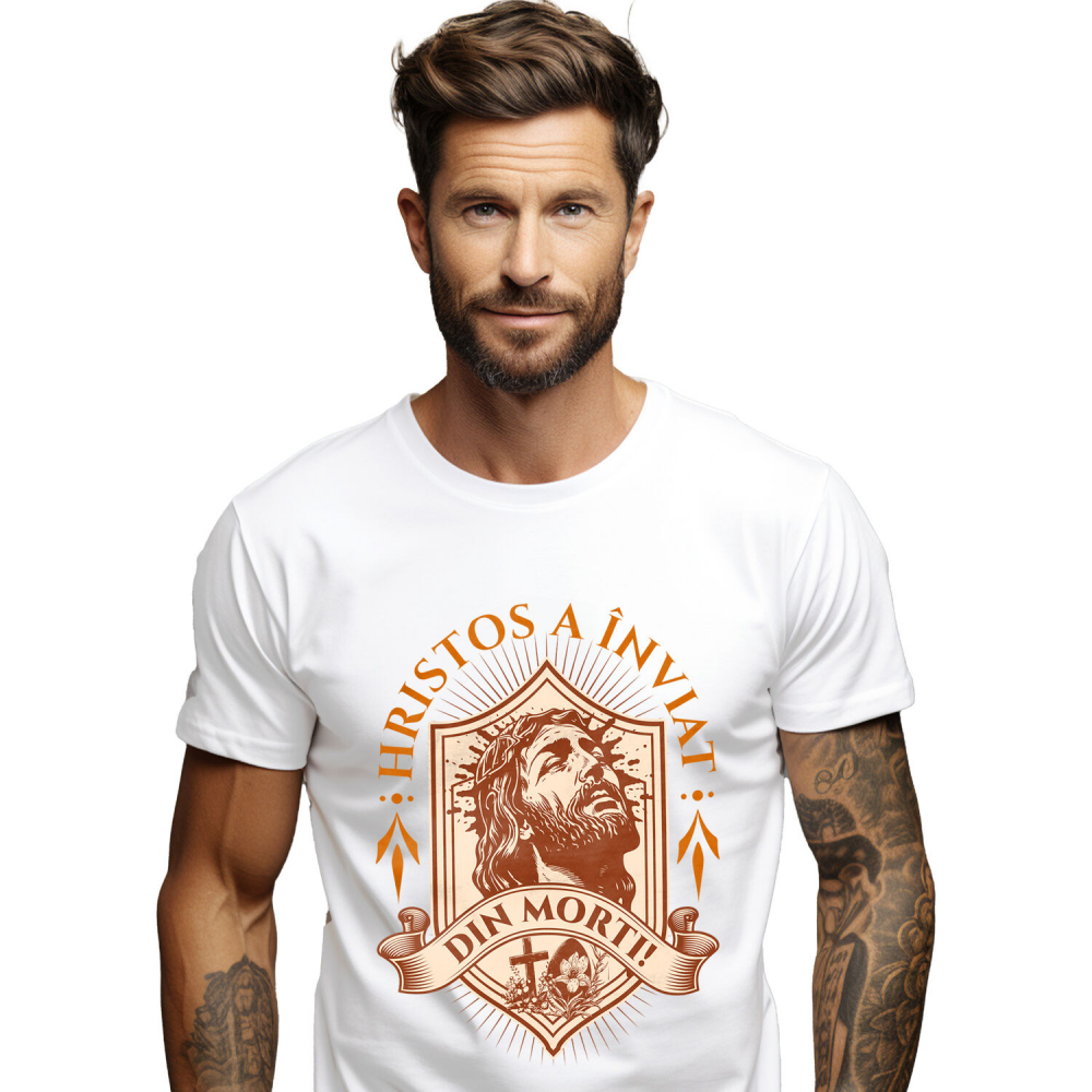 Tricou Femei, Barbati, Copii, Fata, Baiat, Unisex Personalizat "Chipul lui Iisus Hristos - Hristos a Înviat, Cadou Religios de Paște" [1]
