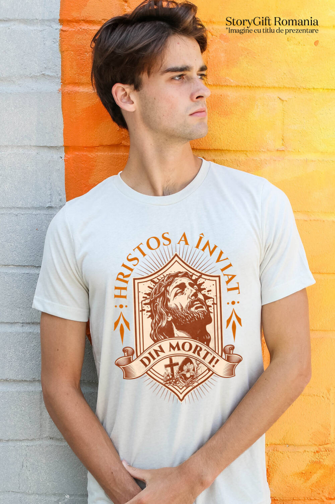 Tricou Femei, Barbati, Copii, Fata, Baiat, Unisex Personalizat "Chipul lui Iisus Hristos - Hristos a Înviat, Cadou Religios de Paște" [2]