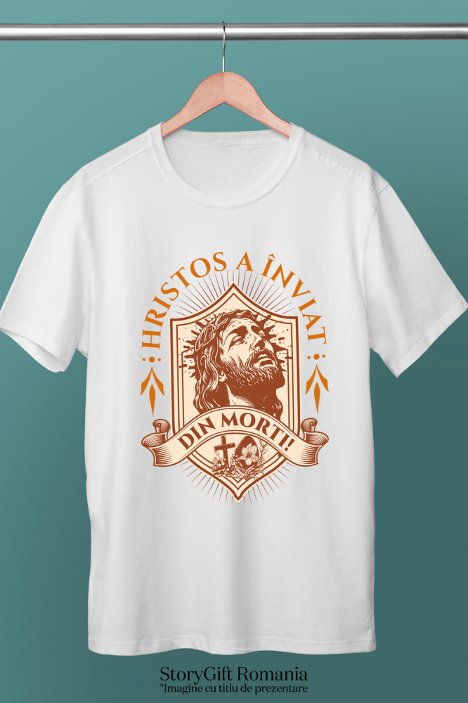 Tricou Femei, Barbati, Copii, Fata, Baiat, Unisex Personalizat "Chipul lui Iisus Hristos - Hristos a Înviat, Cadou Religios de Paște" [3]