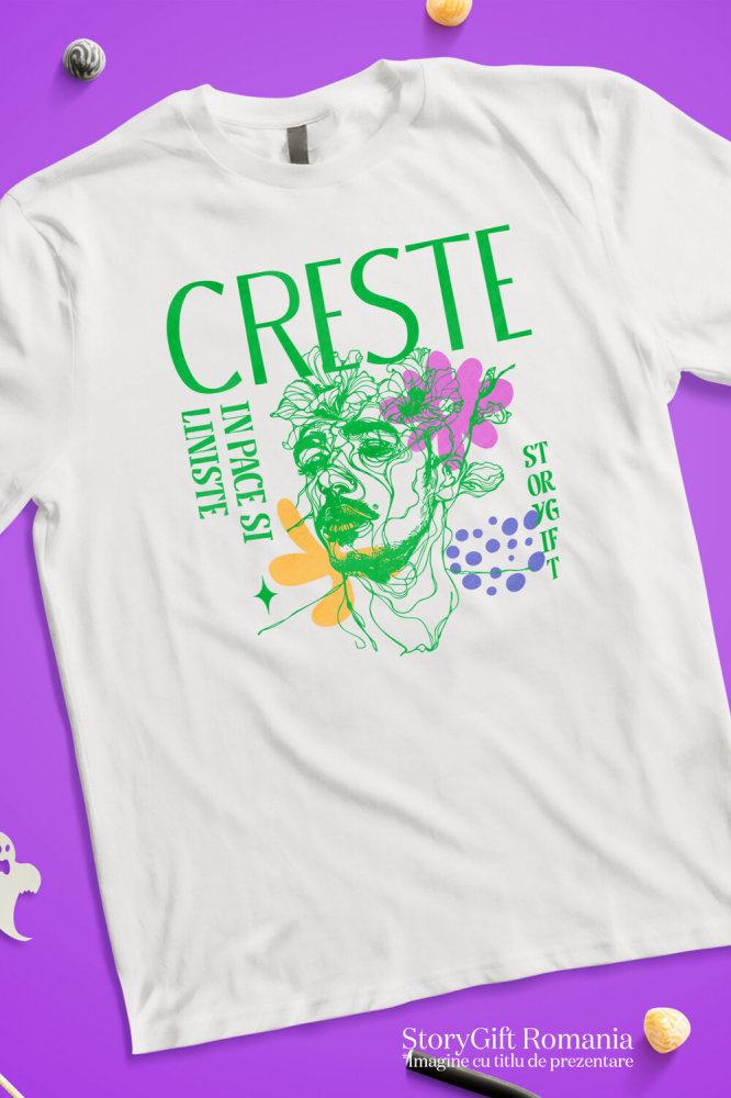 Tricou Femei, Barbati, Copii, Fata, Baiat, Unisex Personalizat Chip Uman cu Flori Colorate - Mesaj „Crește în Pace și Liniște, Dragoste” - Cadou Personalizat [3]
