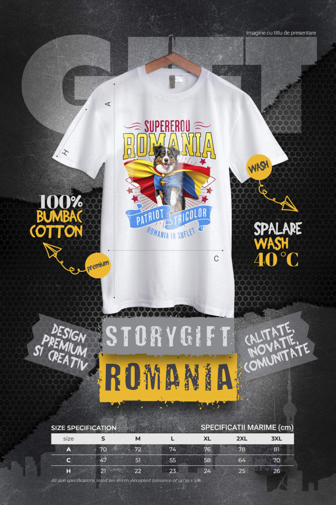 Tricou Femei, Barbati, Copii, Fata, Baiat, Unisex Personalizat Ciobănesc Australian în Costum de Căpitan România – Cadou Personalizat pentru Iubitorii de Câini [4]