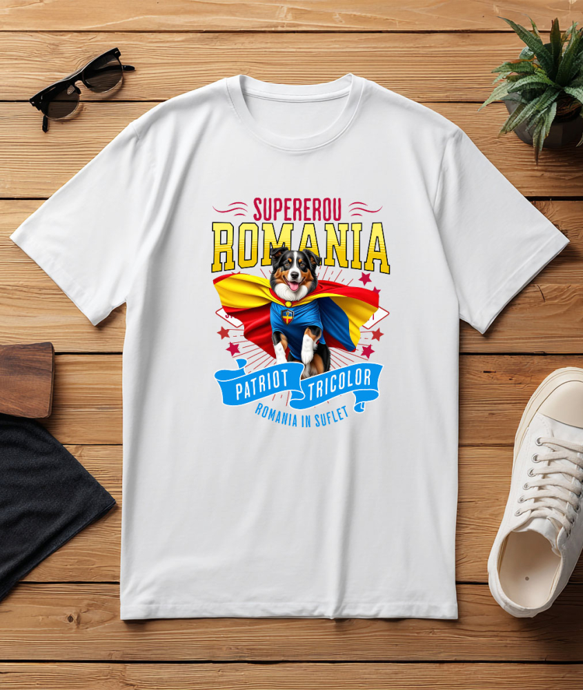 Tricou Femei, Barbati, Copii, Fata, Baiat, Unisex Personalizat Ciobănesc Australian în Costum de Căpitan România – Cadou Personalizat pentru Iubitorii de Câini [3]