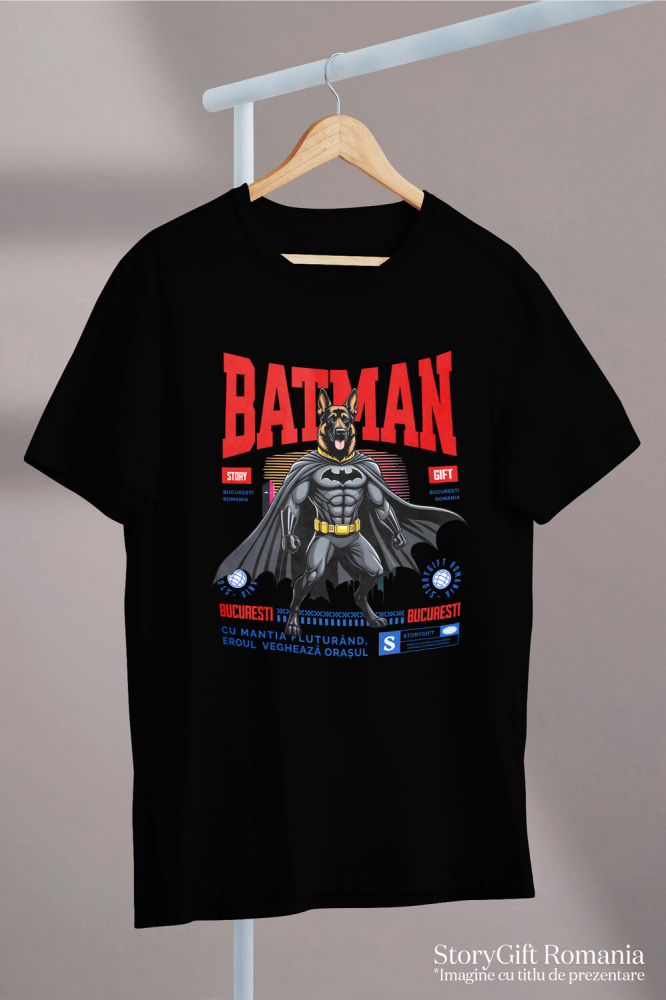 Tricou Femei, Barbati, Copii, Fata, Baiat, Unisex Personalizat Ciobănesc German În Costum de Batman – Câine Supererou pentru Familie și Copii [3]
