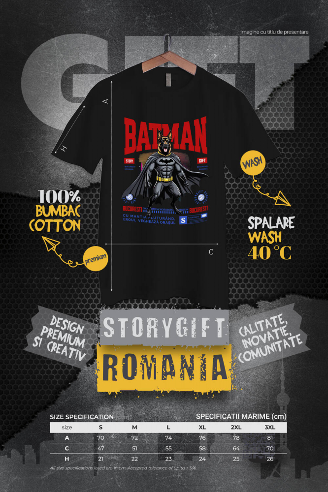 Tricou Femei, Barbati, Copii, Fata, Baiat, Unisex Personalizat Ciobănesc German În Costum de Batman – Câine Supererou pentru Familie și Copii [4]