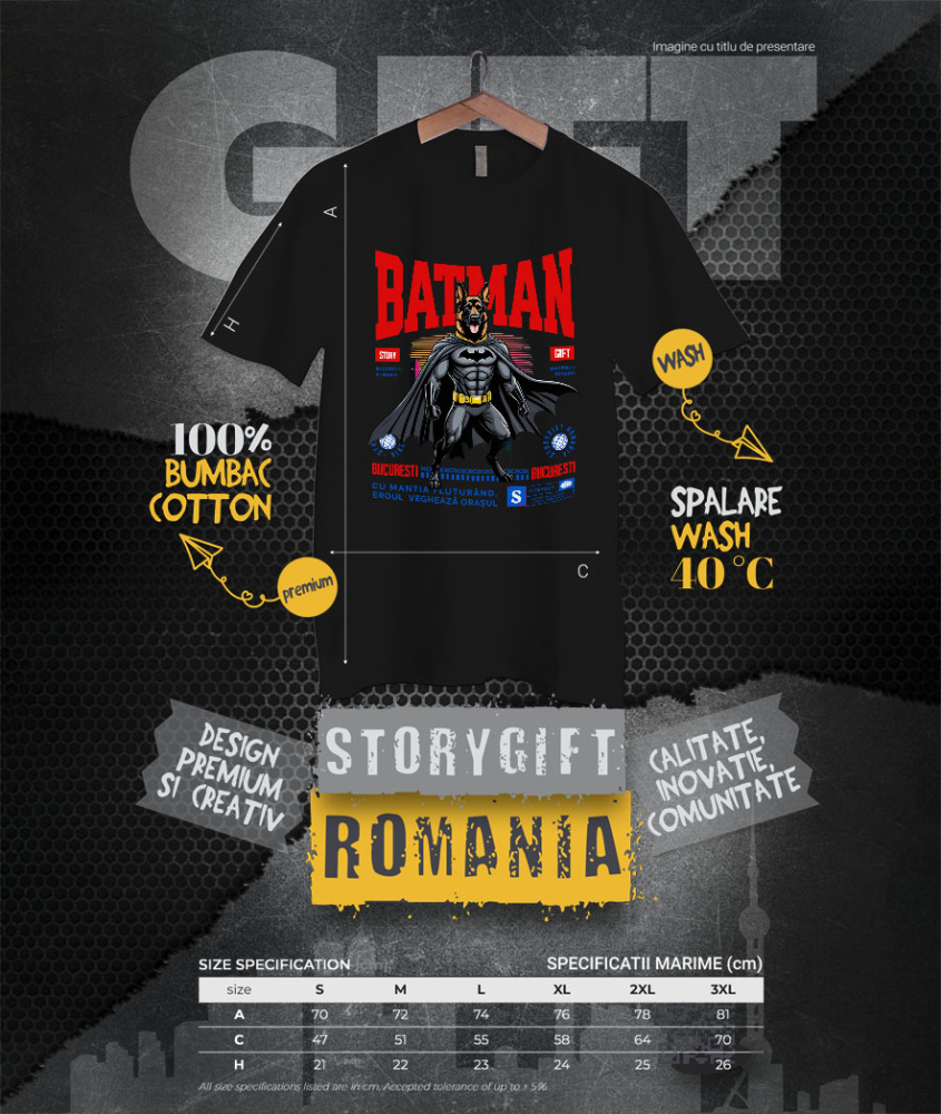 Tricou Femei, Barbati, Copii, Fata, Baiat, Unisex Personalizat Ciobănesc German În Costum de Batman – Câine Supererou pentru Familie și Copii [4]