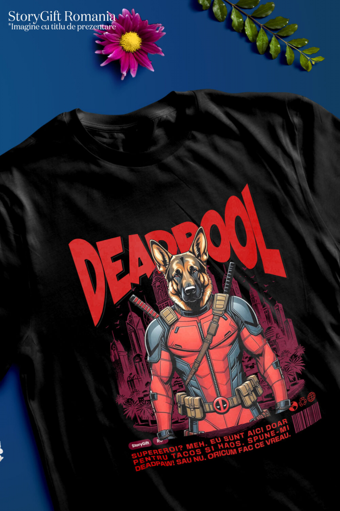 Tricou Femei, Barbati, Copii, Fata, Baiat, Unisex Personalizat Ciobănesc German în Costum Deadpool - Cadou Personalizat pentru Copii și Familie [3]