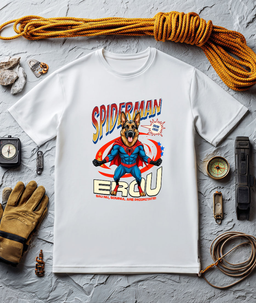Tricou Femei, Barbati, Copii, Fata, Baiat, Unisex Personalizat Ciobănesc German în Costum Spider-Man cu Pelerină - Cadou Personalizat pentru Iubitorii de Câini și Copii [3]