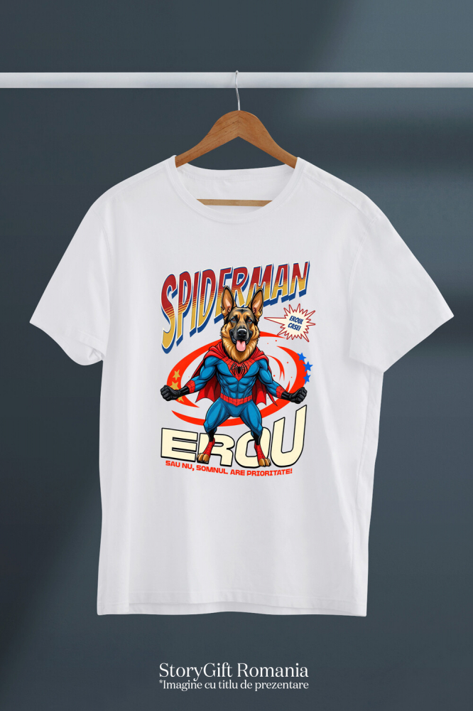 Tricou Femei, Barbati, Copii, Fata, Baiat, Unisex Personalizat Ciobănesc German în Costum Spider-Man cu Pelerină - Cadou Personalizat pentru Iubitorii de Câini și Copii [3]