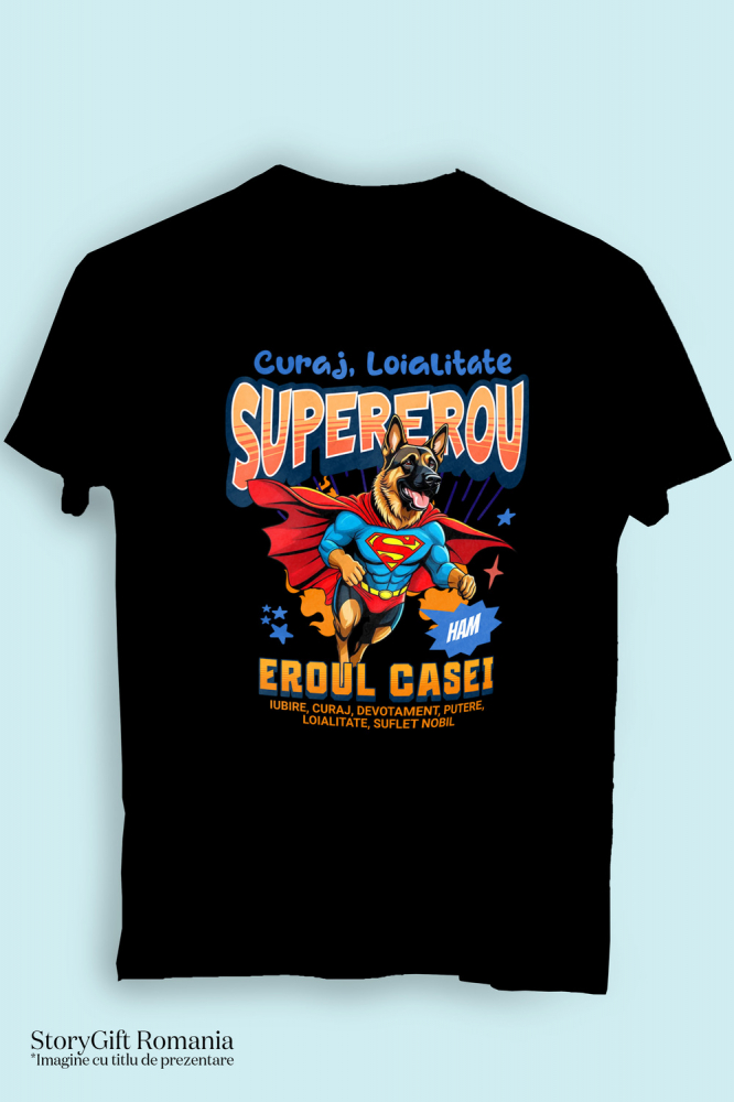 Tricou Femei, Barbati, Copii, Fata, Baiat, Unisex Personalizat Ciobănesc German în Costum de Superman – Cadouri Personalizate pentru Familie și Copii [3]