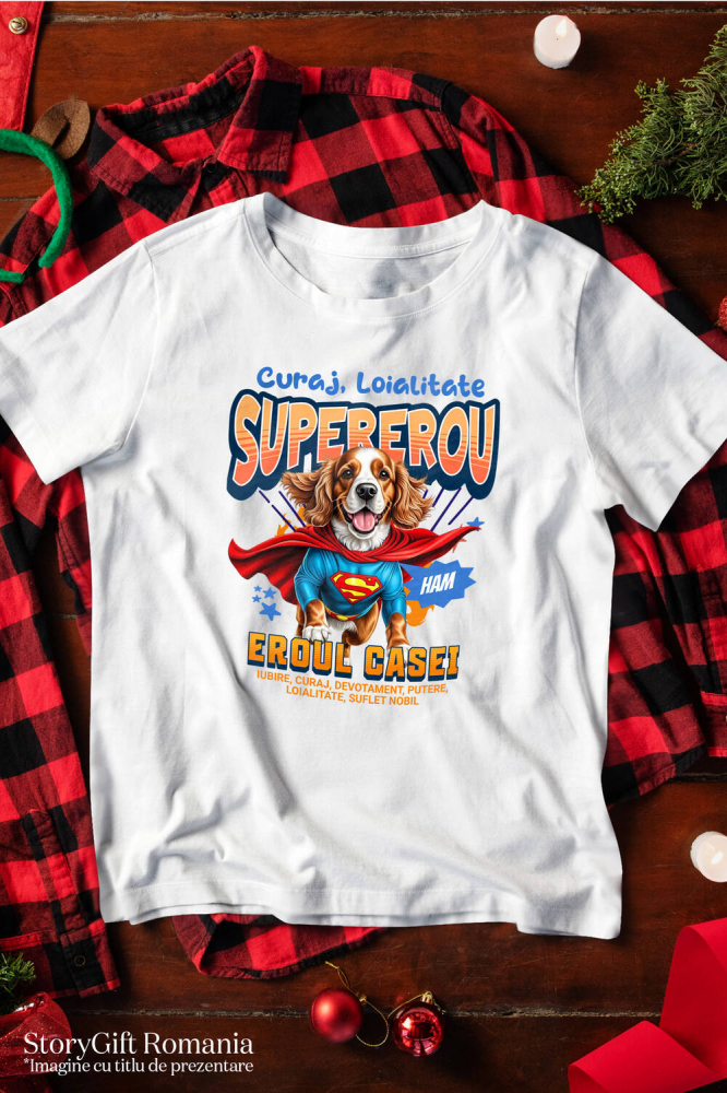 Tricou Femei, Barbati, Copii, Fata, Baiat, Unisex Personalizat Cocker Spaniel în Costum de Superman – Produse Personalizate pentru Copii și Familie [3]
