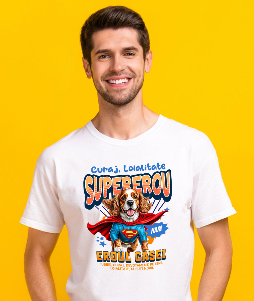 Tricou Femei, Barbati, Copii, Fata, Baiat, Unisex Personalizat Cocker Spaniel în Costum de Superman – Produse Personalizate pentru Copii și Familie [2]