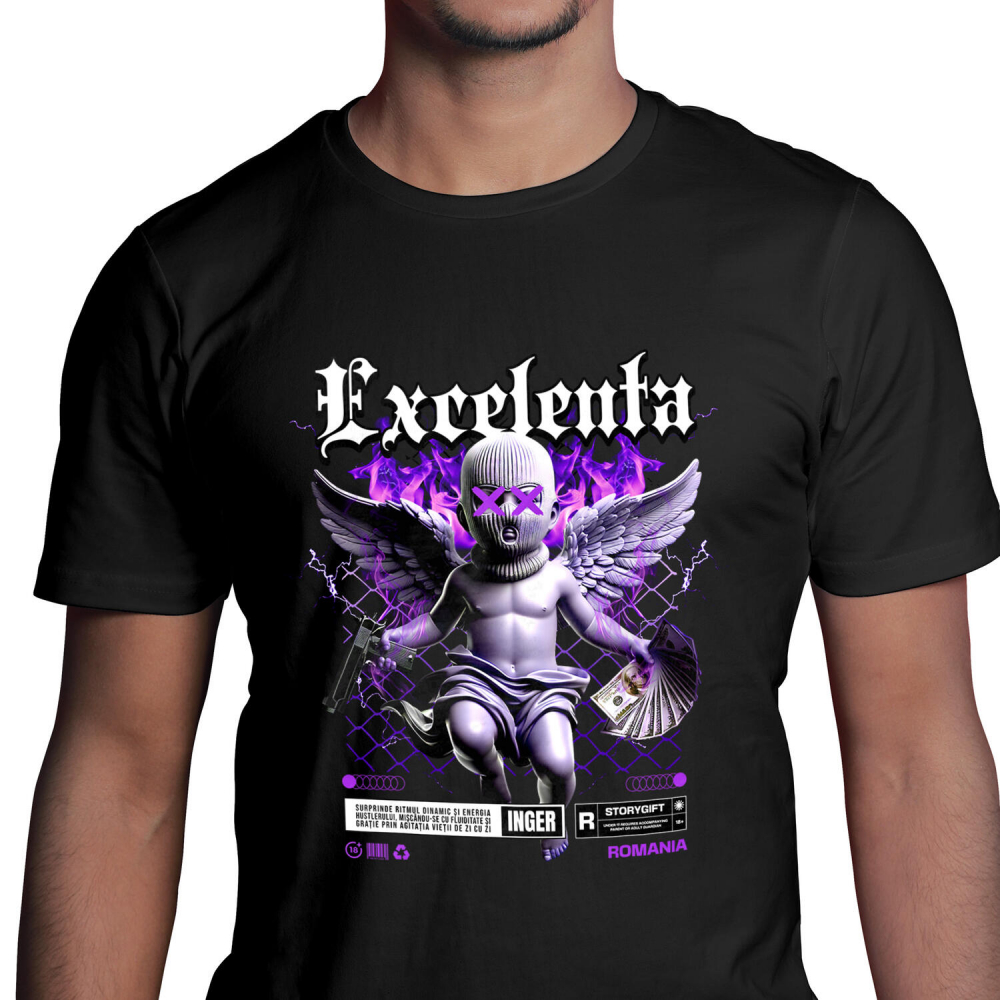 Tricou Femei, Barbati, Copii, Fata, Baiat, Unisex Personalizat Statuie Copil cu Aripi și Bani - Cadou Motivațional pentru Excelență și Succes [1]