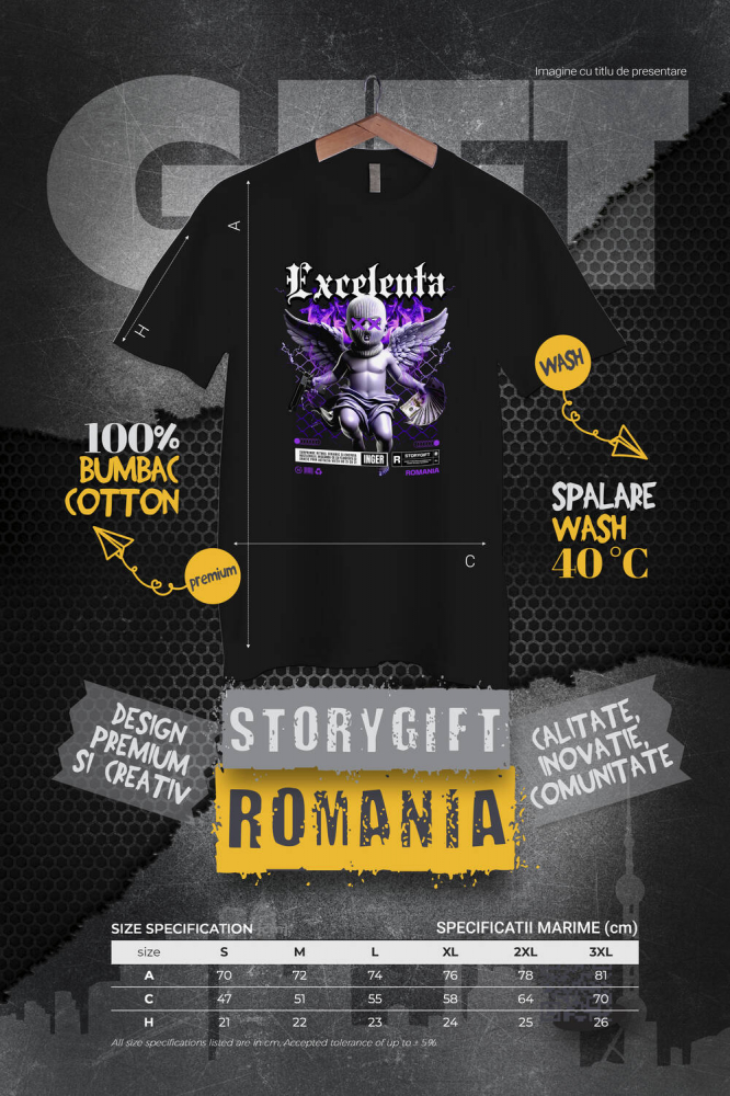 Tricou Femei, Barbati, Copii, Fata, Baiat, Unisex Personalizat Statuie Copil cu Aripi și Bani - Cadou Motivațional pentru Excelență și Succes [4]