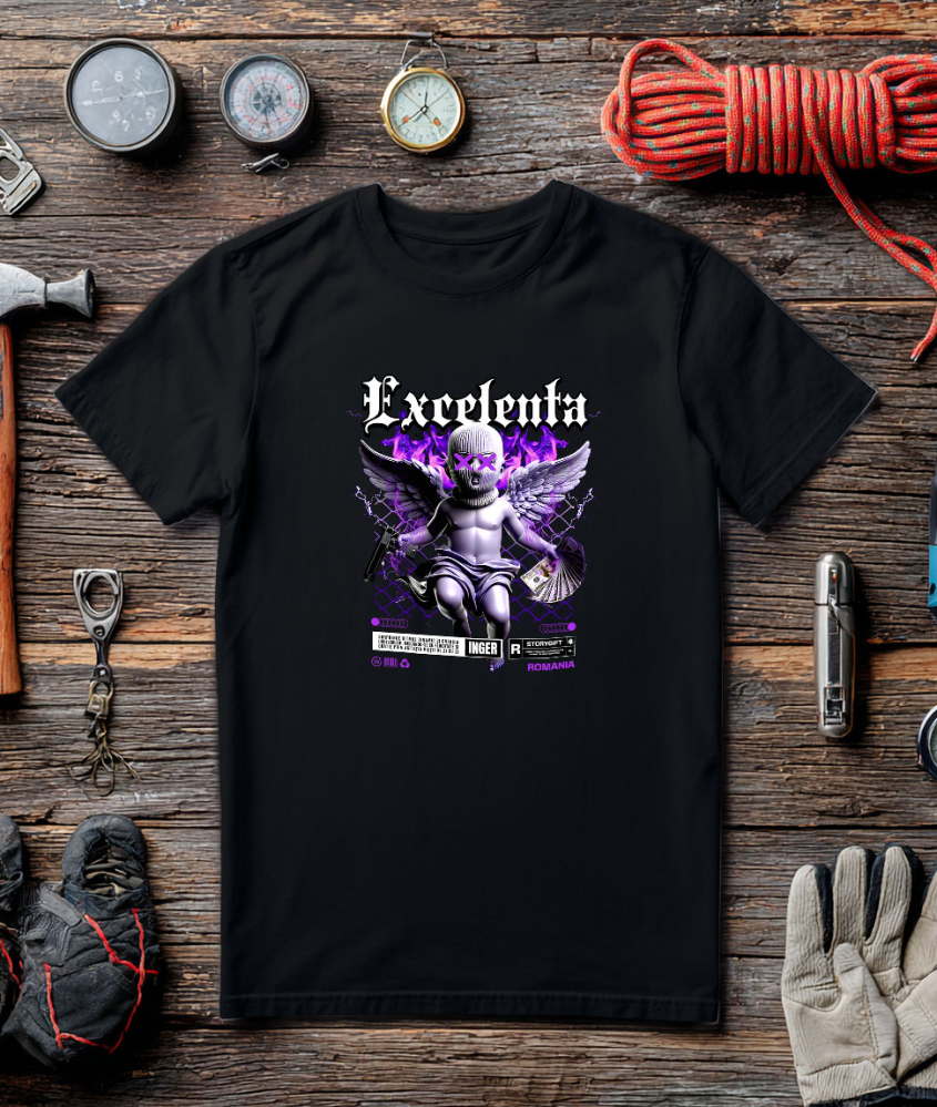 Tricou Femei, Barbati, Copii, Fata, Baiat, Unisex Personalizat Statuie Copil cu Aripi și Bani - Cadou Motivațional pentru Excelență și Succes [3]