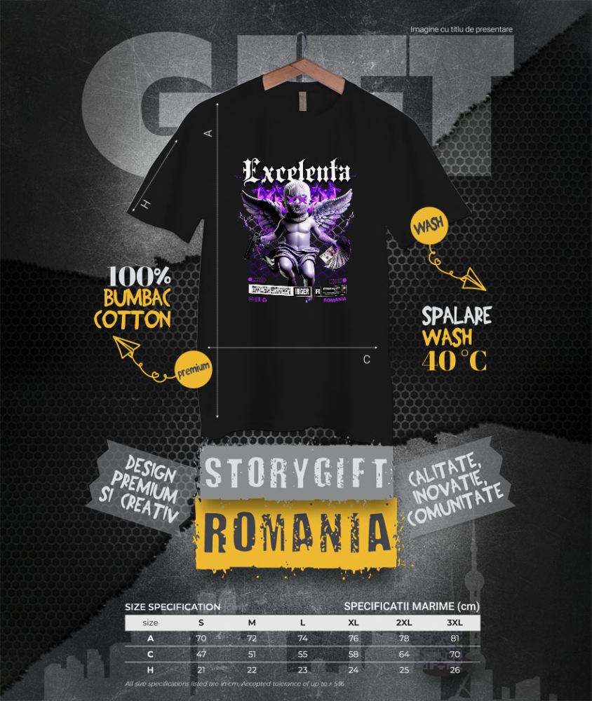 Tricou Femei, Barbati, Copii, Fata, Baiat, Unisex Personalizat Statuie Copil cu Aripi și Bani - Cadou Motivațional pentru Excelență și Succes [4]