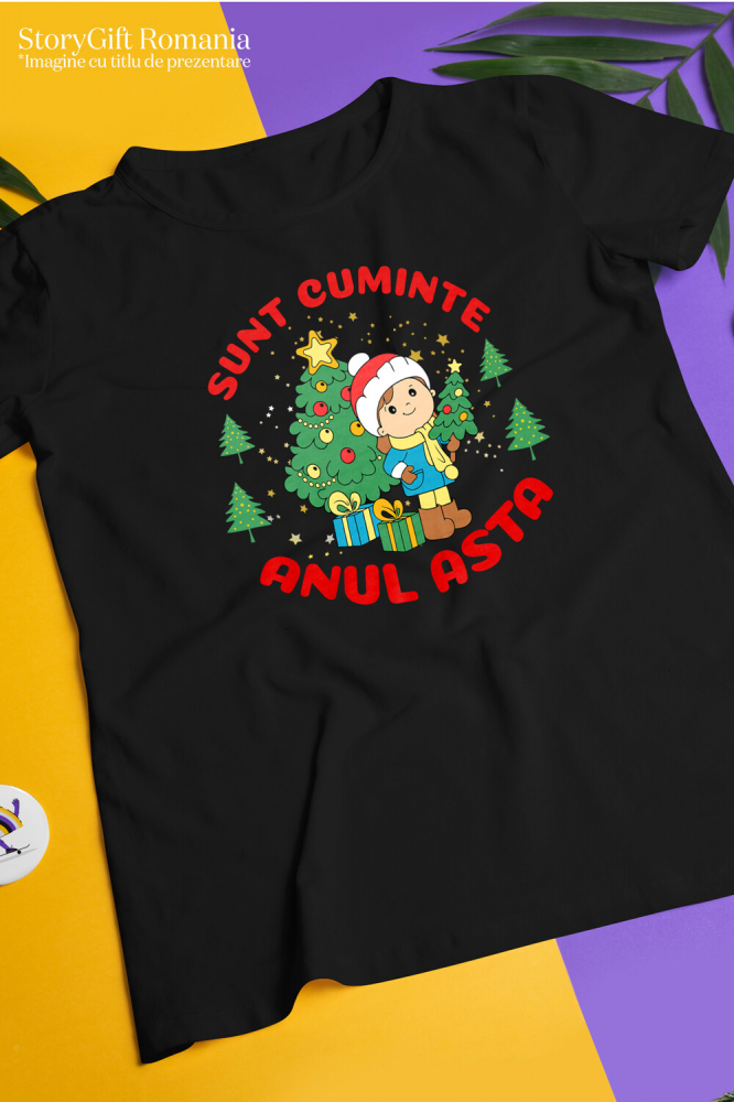 Tricou Femei, Barbati, Copii, Fata, Baiat, Unisex Personalizat Tricou Personalizat Crăciun Copii – „Sunt Cuminte Anul Ăsta” | Cadou Perfect [3]