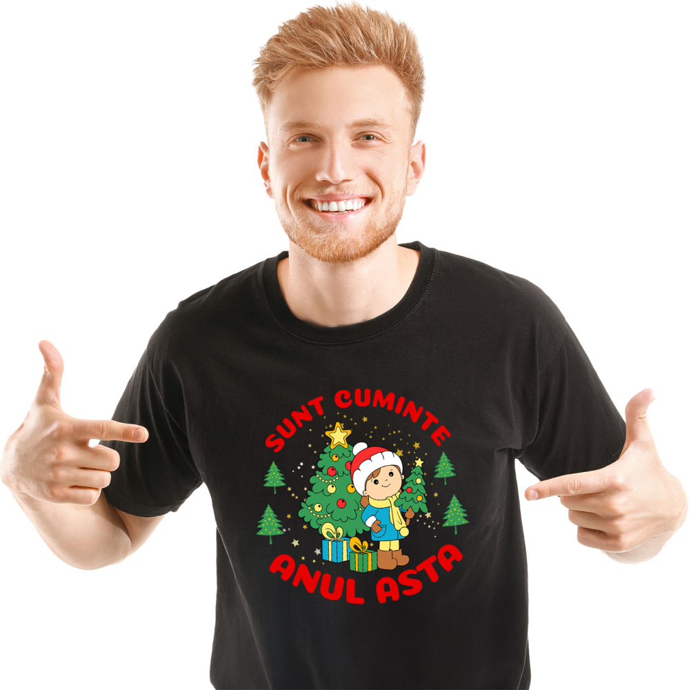 Tricou Femei, Barbati, Copii, Fata, Baiat, Unisex Personalizat Tricou Personalizat Crăciun Copii – „Sunt Cuminte Anul Ăsta” | Cadou Perfect [1]