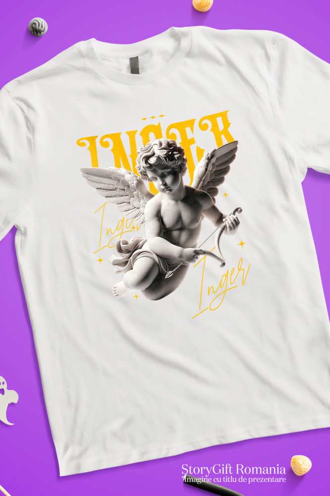 Tricou Femei, Barbati, Copii, Fata, Baiat, Unisex Personalizat Statuie Înger Cu Aripi - Cadou Personalizat Pentru Familie și Copii | Mesaj Motivațional [3]