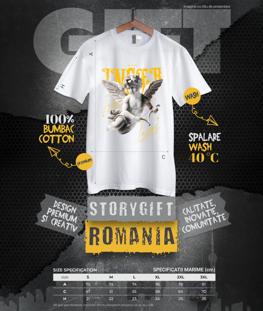 Tricou Femei, Barbati, Copii, Fata, Baiat, Unisex Personalizat Statuie Înger Cu Aripi - Cadou Personalizat Pentru Familie și Copii | Mesaj Motivațional [4]