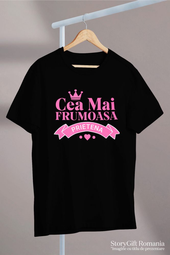 Tricou Femei, Barbati, Copii, Fata, Baiat, Unisex Personalizat "Coroana Regală de Prințesă cu Inimioare Roz – Mesaj Personalizat ‘Cea Mai Frumoasă Prietenie’" [3]