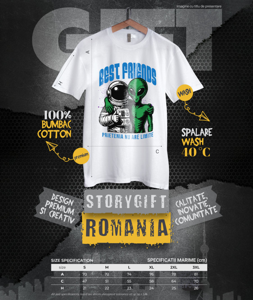 Tricou Femei, Barbati, Copii, Fata, Baiat, Unisex Personalizat "Costum Astronaut Extraterestru Verde - Cei Mai Buni Prieteni Fără Limite în Galaxie" [4]