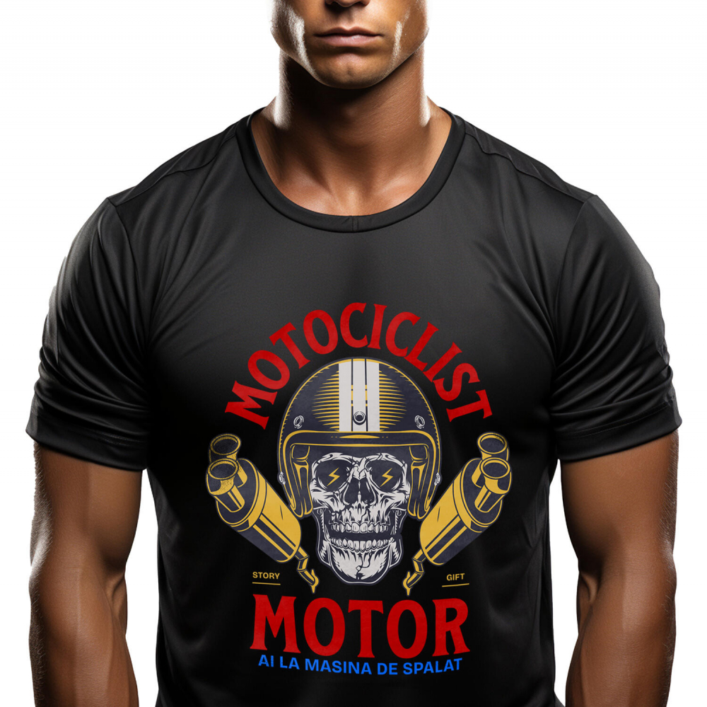 Tricou Femei, Barbati, Copii, Fata, Baiat, Unisex Personalizat Craniu Uman cu Cască și Fulgere – Design Unic pentru Motocicliști [1]