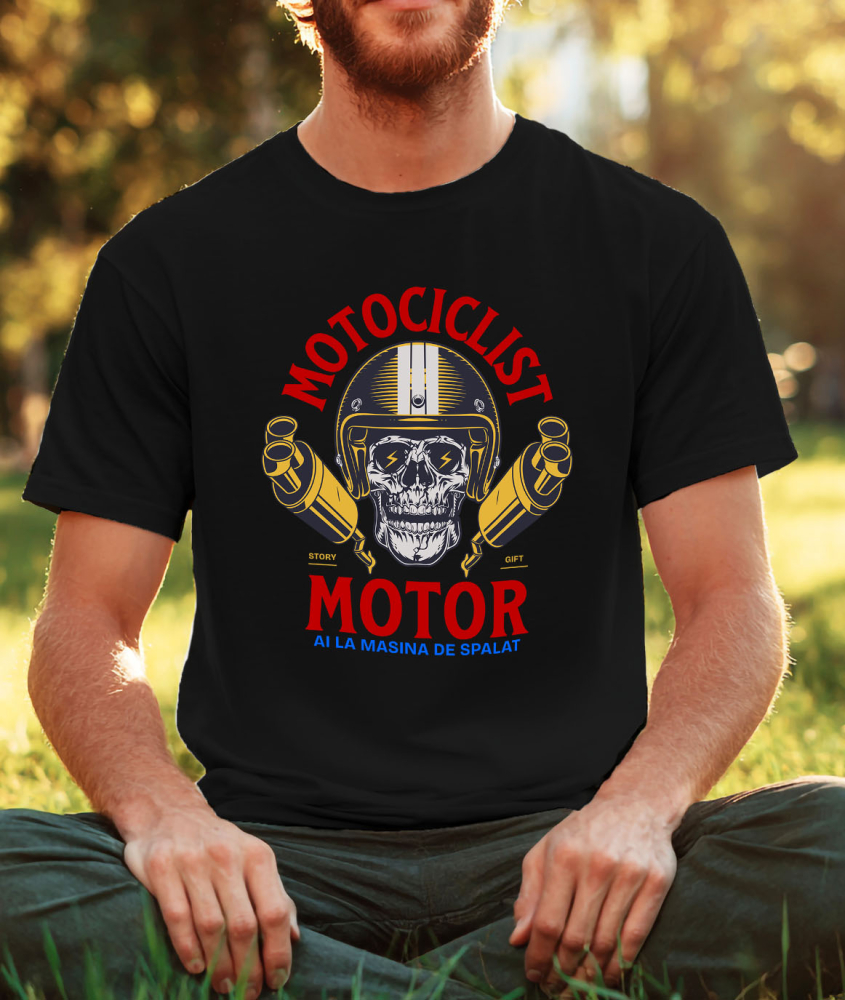 Tricou Femei, Barbati, Copii, Fata, Baiat, Unisex Personalizat Craniu Uman cu Cască și Fulgere – Design Unic pentru Motocicliști [2]