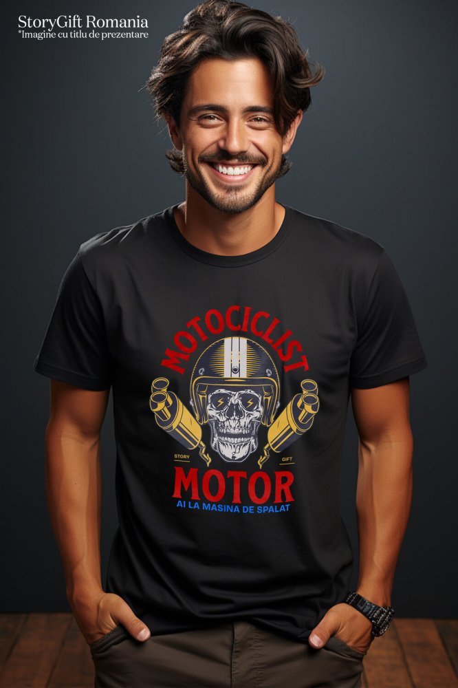 Tricou Femei, Barbati, Copii, Fata, Baiat, Unisex Personalizat Craniu Uman cu Cască și Fulgere – Design Unic pentru Motocicliști [2]