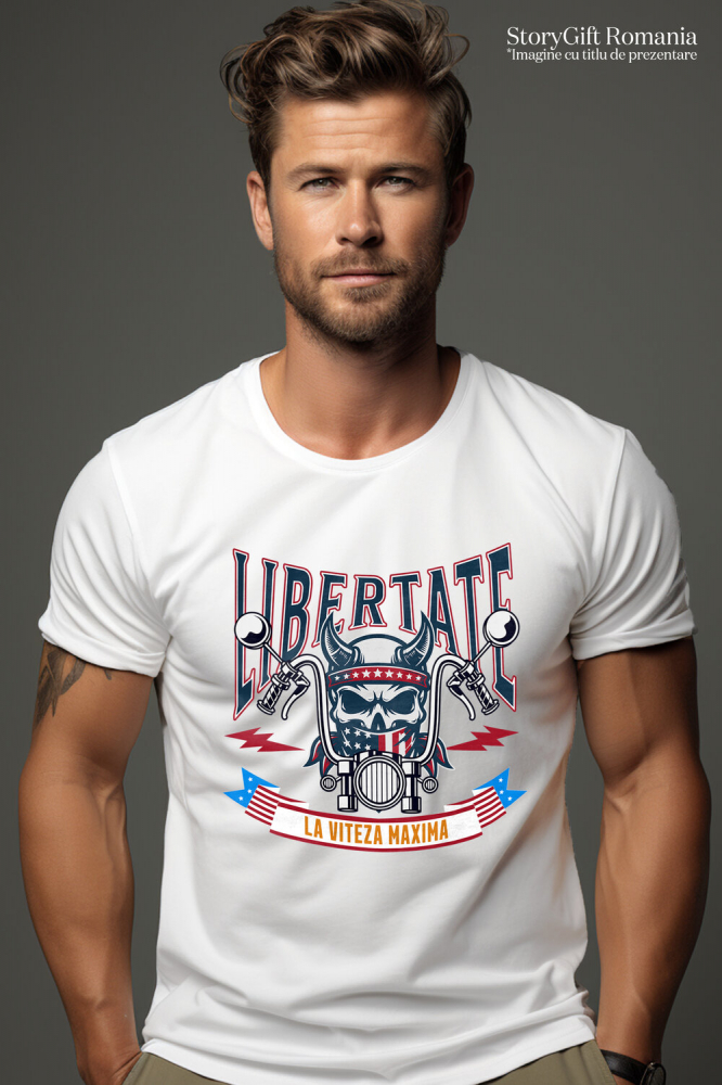 Tricou Femei, Barbati, Copii, Fata, Baiat, Unisex Personalizat Tricouri Personalizate Moto - Craniu Biker Cu Coarne & Stil Rebel [2]