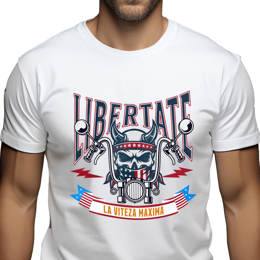 Tricou Femei, Barbati, Copii, Fata, Baiat, Unisex Personalizat Tricouri Personalizate Moto - Craniu Biker Cu Coarne & Stil Rebel [1]