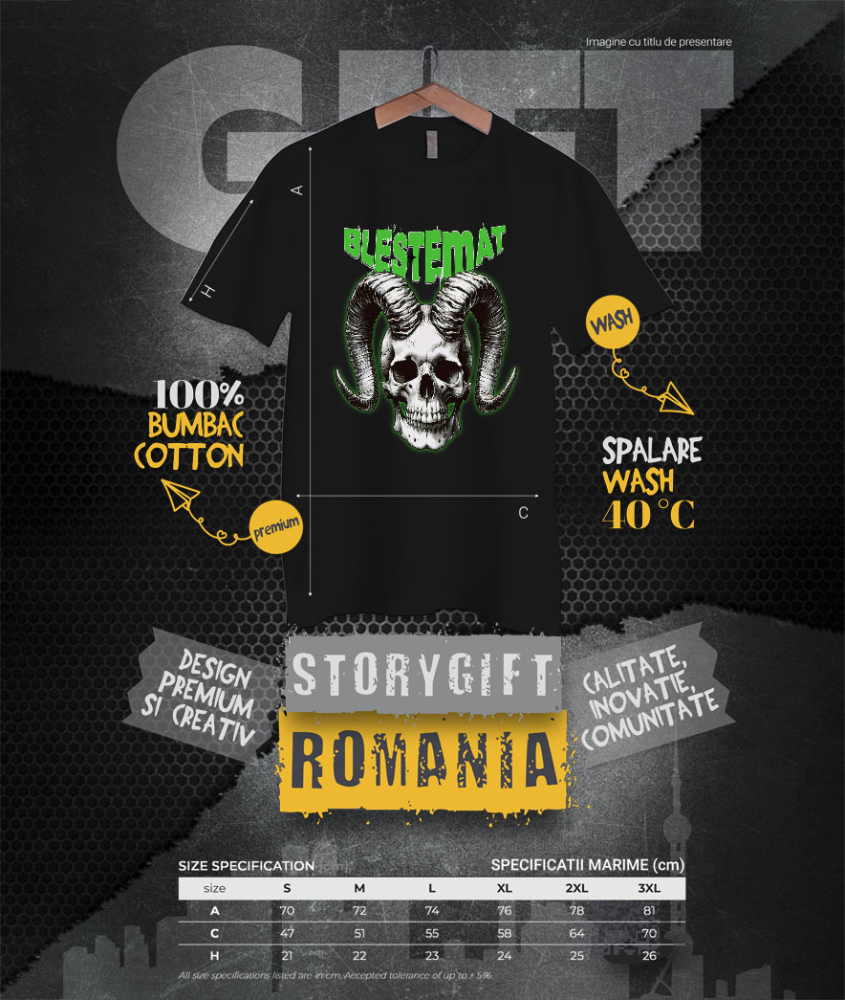 Tricou Femei, Barbati, Copii, Fata, Baiat, Unisex Personalizat Craniu Uman Mort cu Coarne Lung | Blestemat de Halloween [4]
