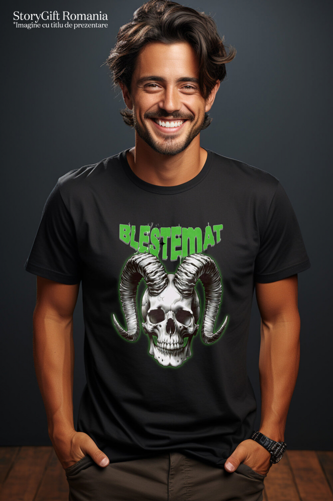 Tricou Femei, Barbati, Copii, Fata, Baiat, Unisex Personalizat Craniu Uman Mort cu Coarne Lung | Blestemat de Halloween [2]