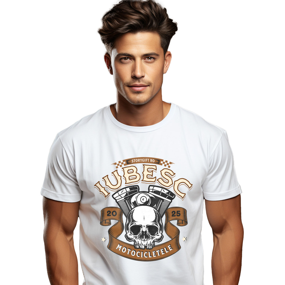 Tricou Femei, Barbati, Copii, Fata, Baiat, Unisex Personalizat Craniu Motociclist – Design Rebel pentru Iubitorii de Călătorii și Moto [1]