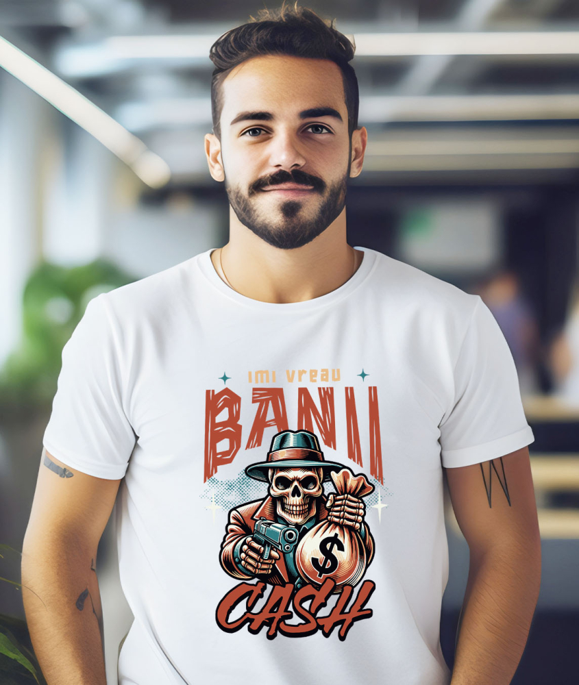 Tricou Femei, Barbati, Copii, Fata, Baiat, Unisex Personalizat Craniu Mafiot cu Bani și Armă – Design Badass Personalizat [2]