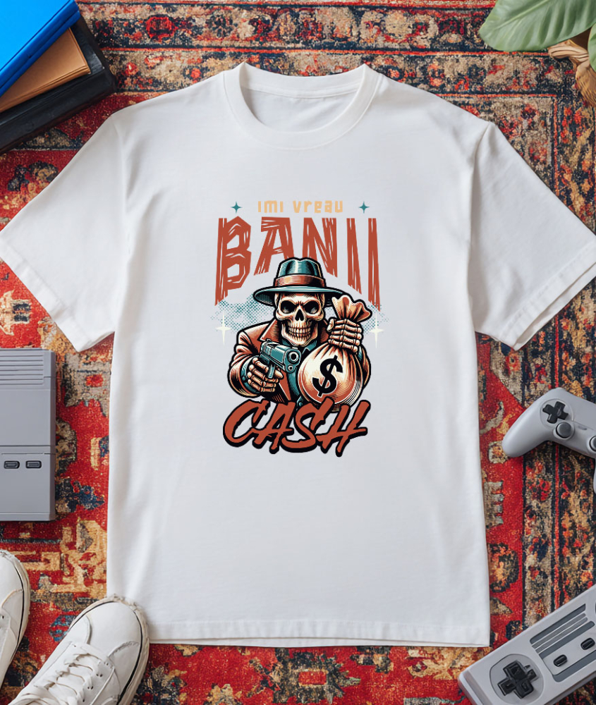 Tricou Femei, Barbati, Copii, Fata, Baiat, Unisex Personalizat Craniu Mafiot cu Bani și Armă – Design Badass Personalizat [3]