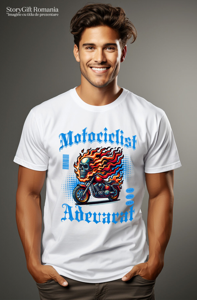 Tricou Femei, Barbati, Copii, Fata, Baiat, Unisex Personalizat Craniu Uman și Motor Vintage în Flăcări – Pasiunea unui Motociclist [2]